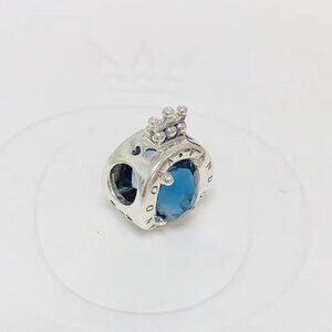 Pandora Sterling Silver Blue Sparkling Crown O Charm With Clear CZ Charm Bead